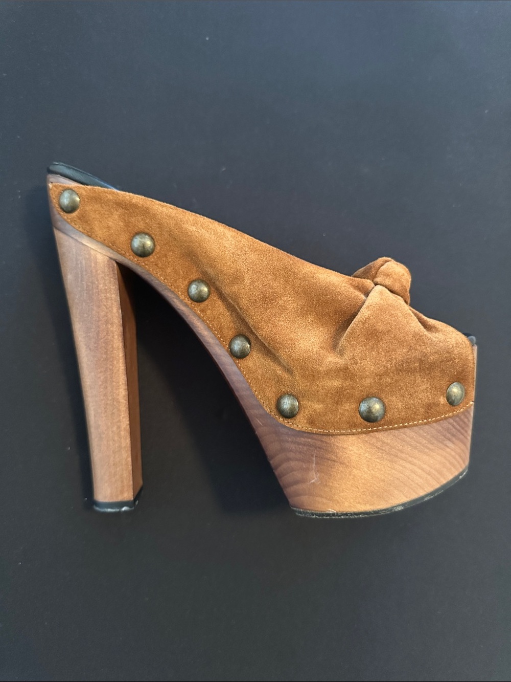 Giuseppe Zanotti Brown Suede Wood-Platform Studded Mule - Picture 5 of 14